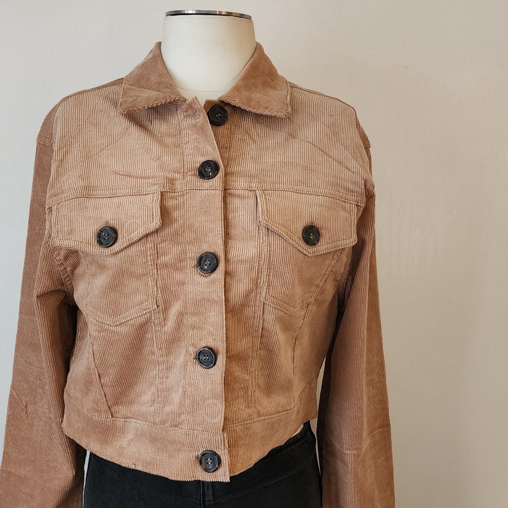 Love Tree Tan Jean Jacket Cropped Corduroy